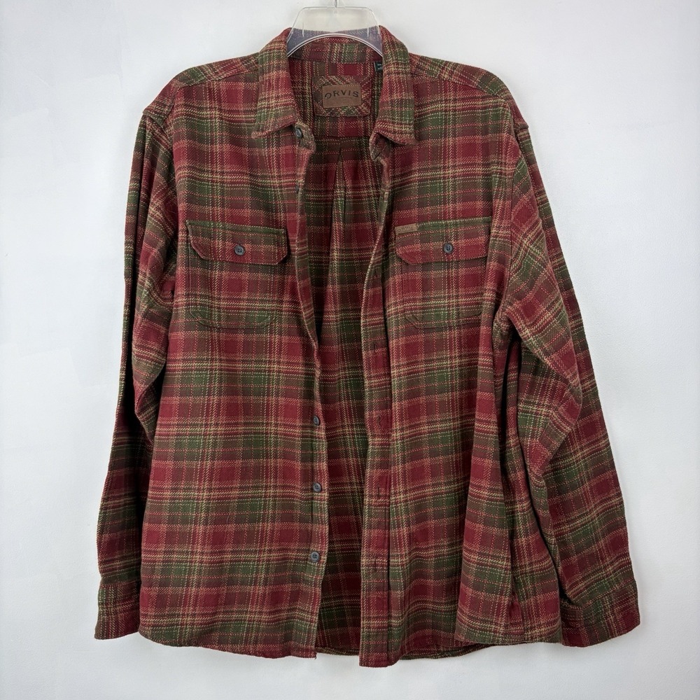 Orvis Heavy Flannel Shirt Mens XXL Red Green Plaid Shacket Jacket Rugged Hiking